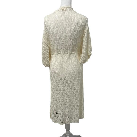 POL Crochet Ivory Beach Cover Up Kimono Cardigan Tassel Tie Waist Size S NWOT - Picture 11 of 12